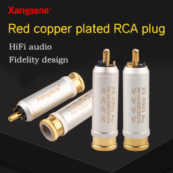 4 Pcs Red Copper Shell Gold-plated RCA Audio Plug 