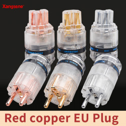 1 Set of Red Copper/gold-plated/rhodium-plated Platinum EU Transparent Shell Power Plug DIY Hifi Power Audio Cable