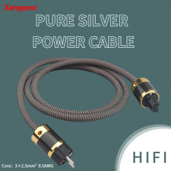 6N Pure Silver Audio Power Cable EU/US Red Copper Rhodium-plated Power Plug