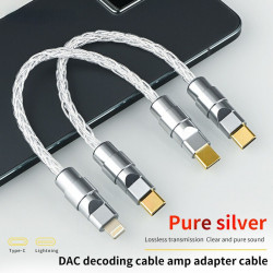Pure Silver Lightning To Type C Audio Cable Otg Amp Mobile Phone Line Cord 15cm
