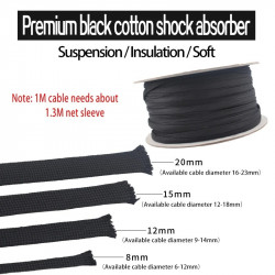 3mm/5mm/8mm/12mm/15mm/20mm Advanced Black Pure Cotton Shock Absorption Net Audio Hifi Signal Cable Power Cable Speaker Cable Net