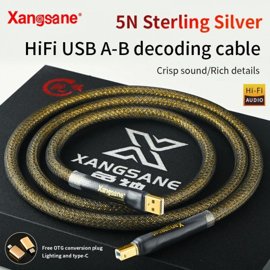 Xangsane HiFi 5N Sterling Pure Silver 4 * 0.4mm ² Core USB A To B Cable Decoding Sound Card DAC Decoder USB Audio Cable