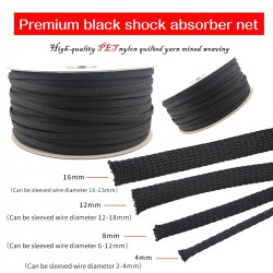 4/8/12/16mm Pure Black Shock Absorber Net HiFi Audio Signal Cable Speaker Cable Power Cable Coaxial Cable Shielding Net