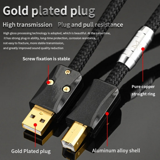 Xangsane Hifi USB OTG Cable USB A To B Type C 5N OCC Audio Cable Decoder DAC Sound Card A-B with Shielding