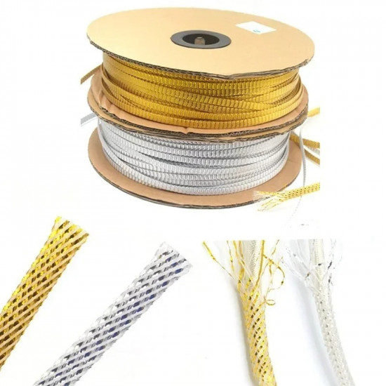 Gold Foil / Silver Foil Foil Audio Cable Net Shock-proof Interference Signal Speaker Wire Braided Sleeving Shock-absorbing Net Gold Foil / Silver Foil Foil Audio Cable Net Shock-proof Interference Signal Speaker Wire Braided Sleeving Shock-absorbing Net