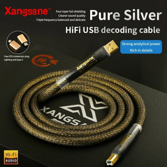 Xangsane HiFi 5N Sterling Pure Silver 4 * 0.4mm ² Core USB A To B Cable Decoding Sound Card DAC Decoder USB Audio Cable