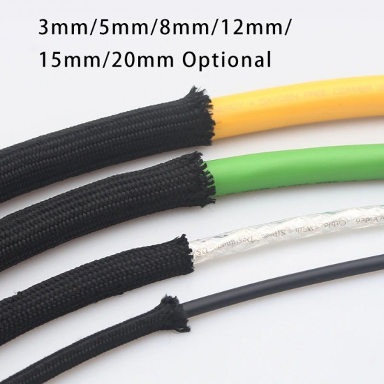 3mm/5mm/8mm/12mm/15mm/20mm Advanced Black Pure Cotton Shock Absorption Net Audio Hifi Signal Cable Power Cable Speaker Cable Net