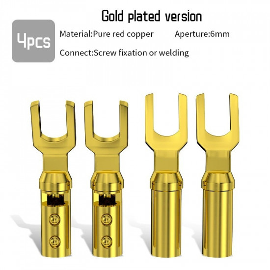 HiFi Pure Red Copper Gold-plated Rhodium Plated HIFi Y Plug U-shaped Connector for Speaker Cable Terminal Accessories