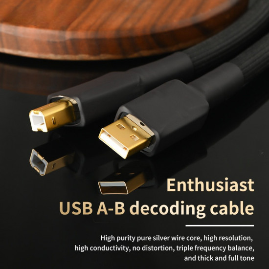 Hifi USB A-B DAC Decoding Cable Pure Silver 6N Core  High Fidelity Data Audio Digital Cable Sound Card Mixer Decoder