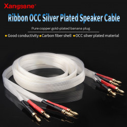 Flat Audio Speaker Cable OCC Silver Plated Core with Carbon Fiber Rhodium Plated Plug Copper Gold Plated Plug