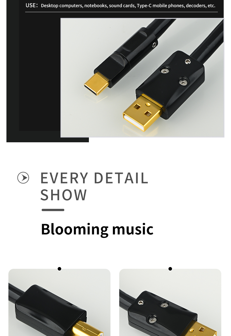 Pure silver type c otg decoding cable USB ab square port