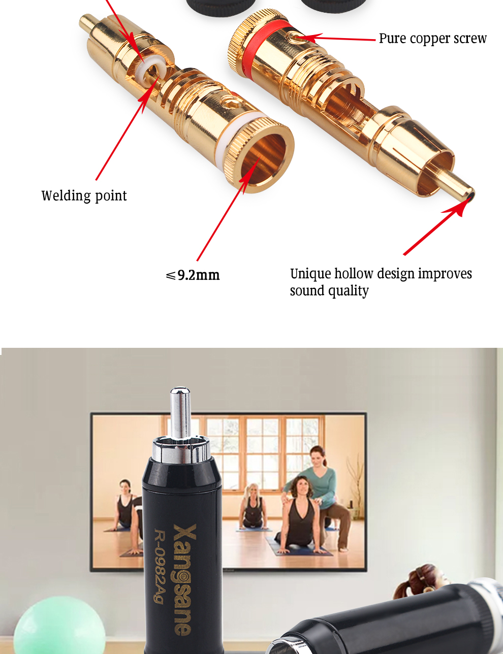 Xangsane-4pcs-from-gold-platedrhodium-plated-self-locking-RCA-lotus-HiFi-audio-signal-cable-plug-fever-audio-DIY-accessories-2255800293021551