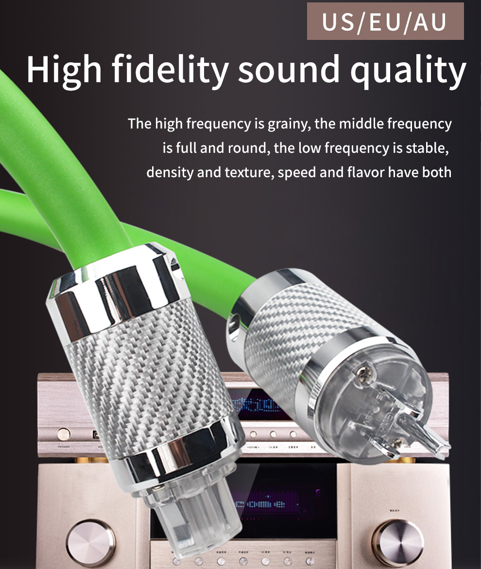 Audiophile Grade 5N OCC Silver Plated Pure Copper AC Power Cable - US Plug, Carbon Fiber