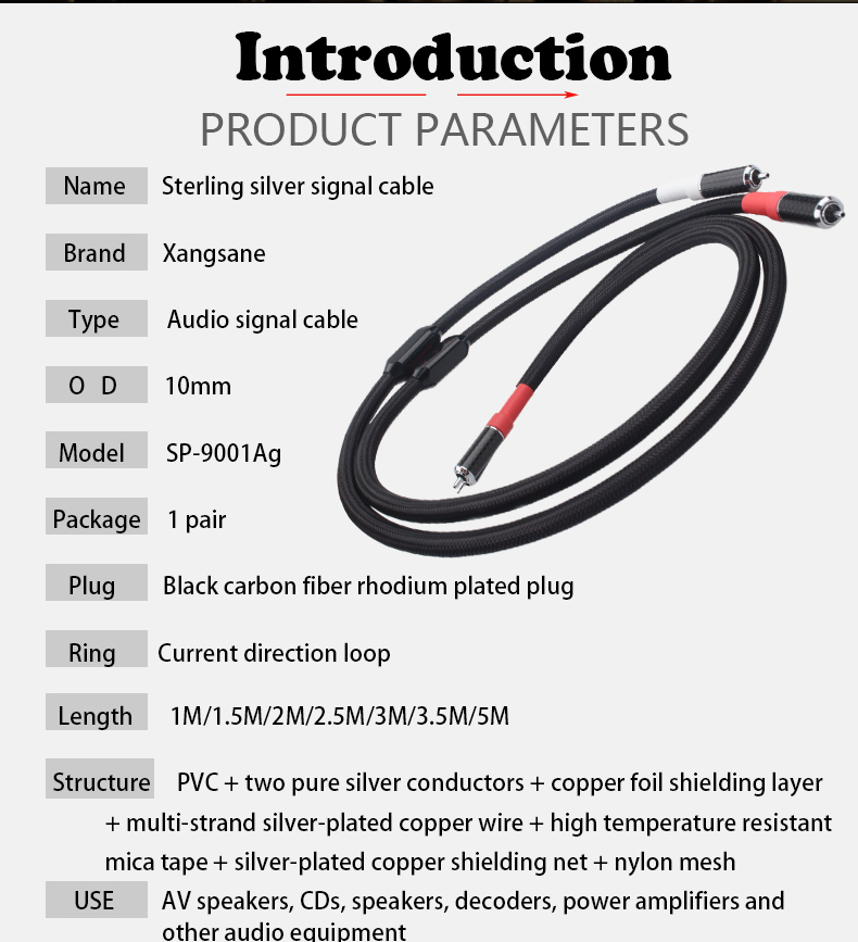 Xangsane-Rectangular4N-Sterling-Silver-Conductor-High-Density-Shielding-HIFI-Audio-Signal-carbon-fibre-rca-to-rca-cable-hifi-2251832862300462